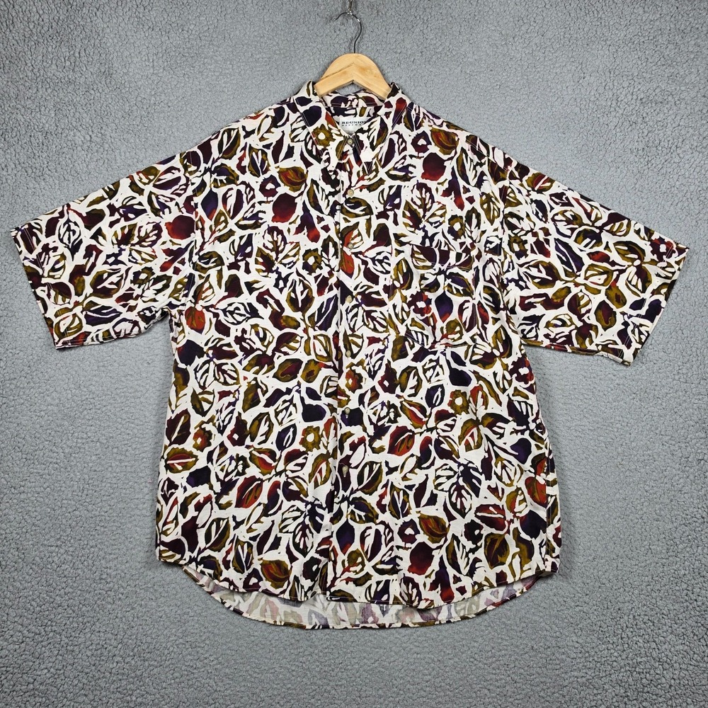 Reunion Shirt Mens Size Large Multicolor Floral Monstera Vintage Point Collar SS
